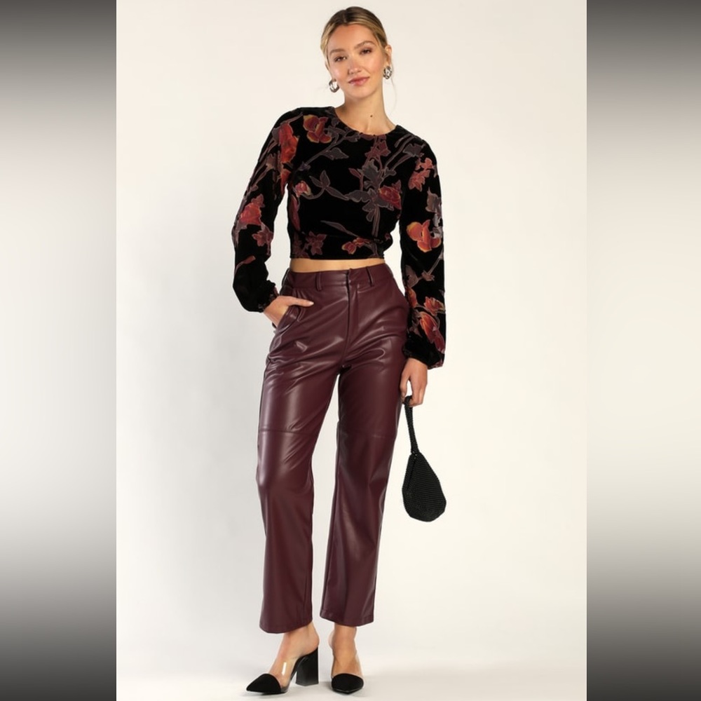 Lulu’s Burgundy Vegan Leather Straight Leg Pants - Size M, NWT